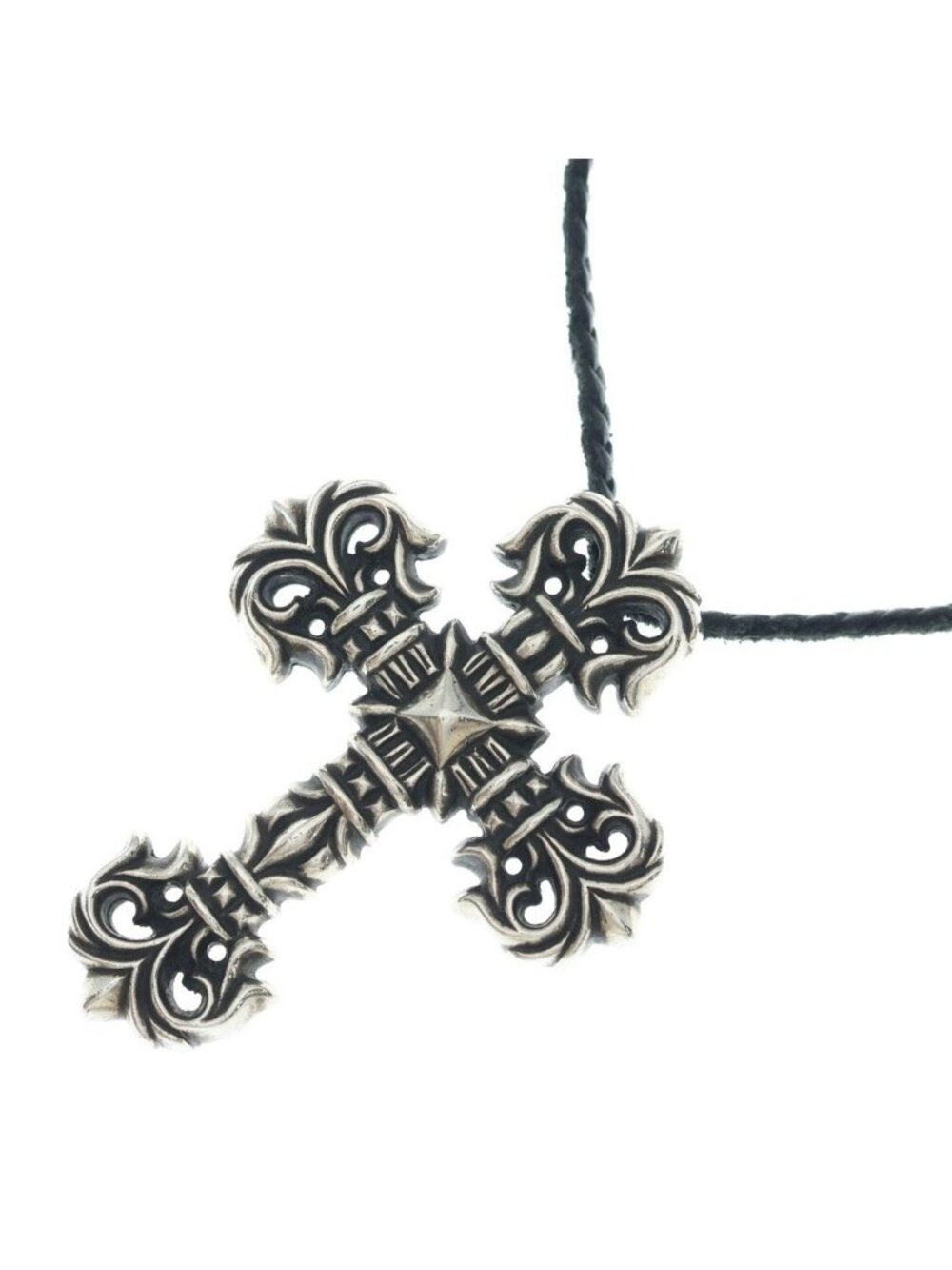 Chrome Hearts Cross LB Filigree Leather Braid Silver